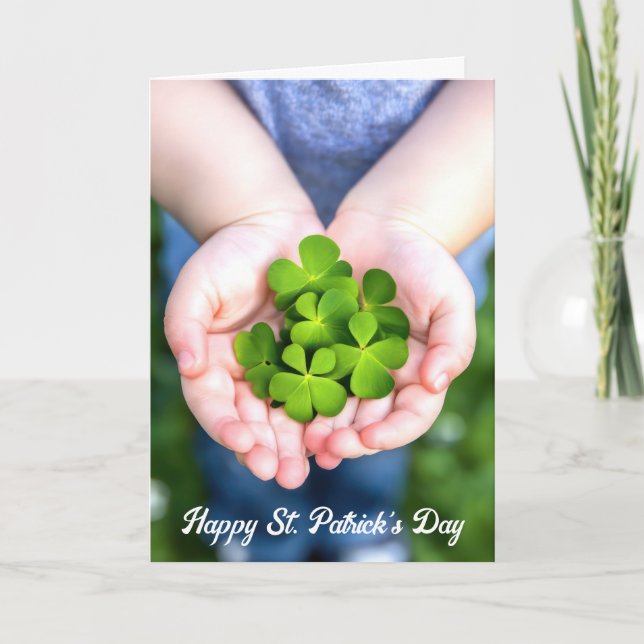 St. Patrick's Day Four-Leaf Clovers Holiday Card (Front)