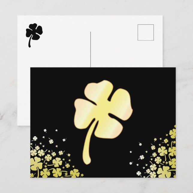 St. Patrick's Day Four Leaf Gold Clover Postcard (Front/Back)