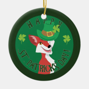 St. Patrick's Day Fox Ceramic Ornament