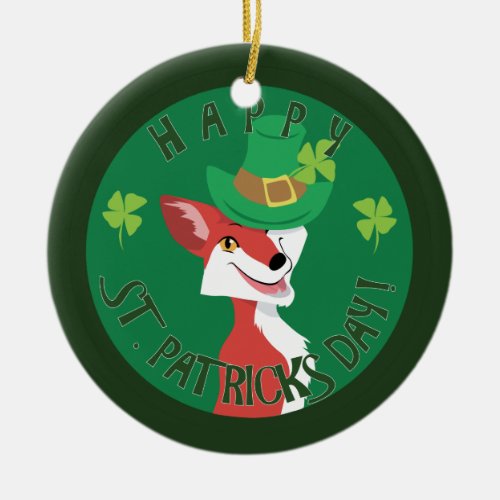 St Patricks Day Fox Ceramic Ornament