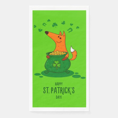 St Patricks Day Fox Pot of Gold Green Shamrock Paper Guest Towels