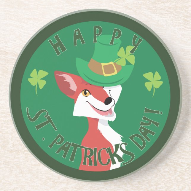 St. Patrick's Day Fox Sandstone Coaster (Front)