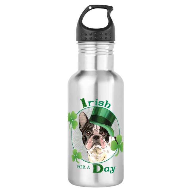 St. Patrick's Day French Bulldog Stainless Steel Water Bottle (Front)