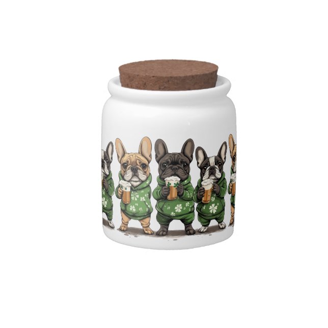 St. Patrick's Day French Bulldogs Candy Jar (Front)