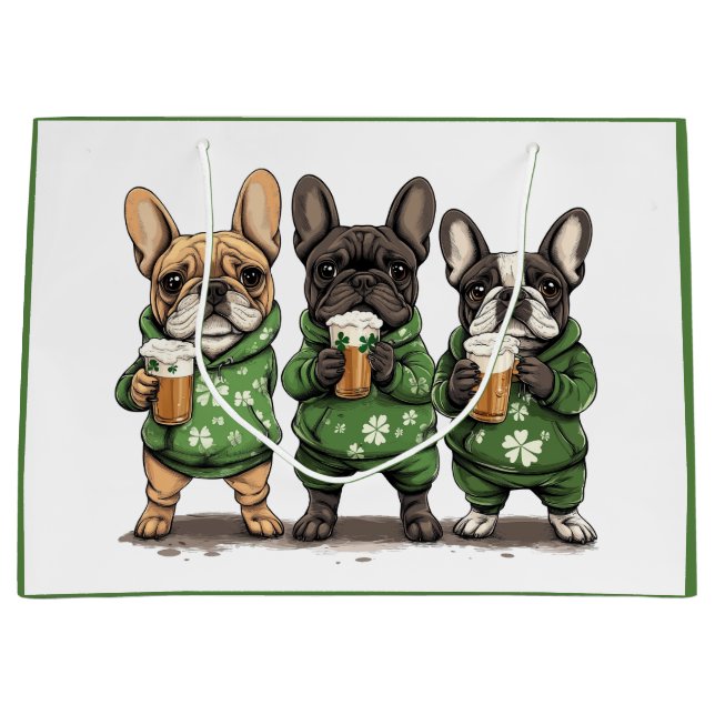 St. Patrick's Day French Bulldogs Large Gift Bag (Front)