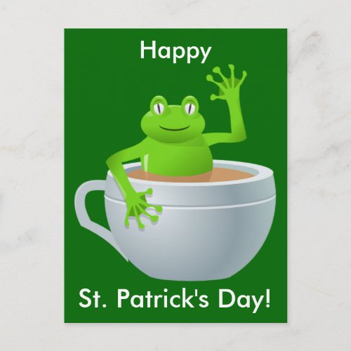 St Patricks Day Frog in Tea Cup Postcard