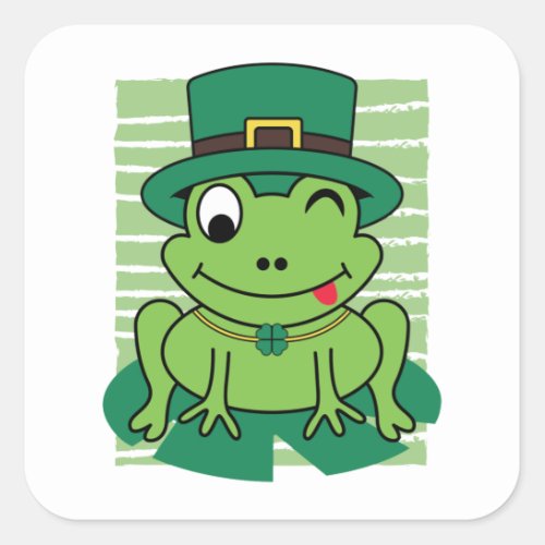 St Patricks Day Frog Lucky Shamrock Square Sticker