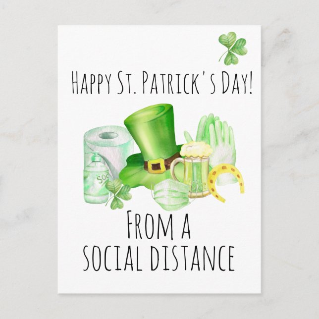 St. Patrick's Day From Social Distance Covid Postcard (Front)