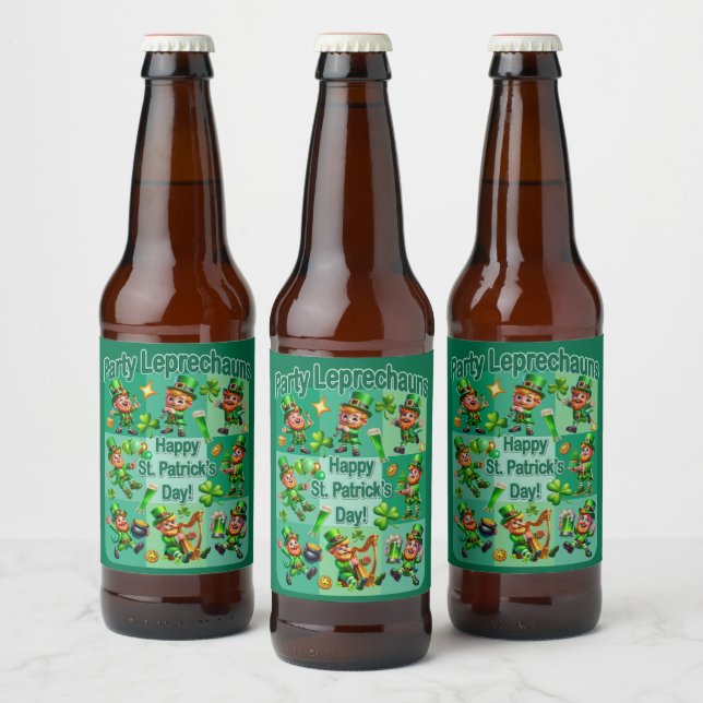 St. Patrick's Day Fun Adorable "Party Leprechauns" Beer Bottle Label (Bottles)