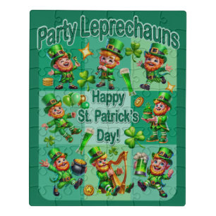 St. Patrick's Day Fun Adorable "Party Leprechauns" Jigsaw Puzzle
