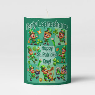 St. Patrick's Day Fun Adorable "Party Leprechauns" Pillar Candle