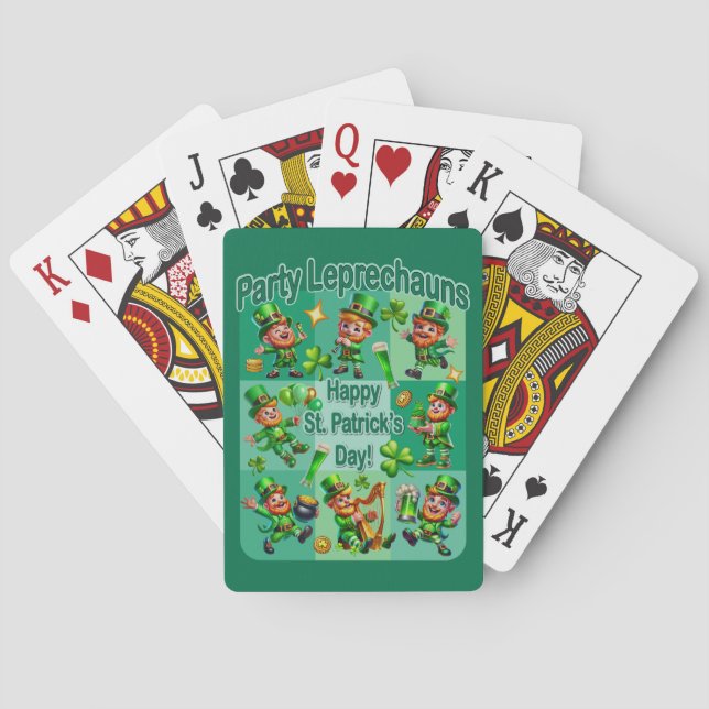 St. Patrick's Day Fun Adorable "Party Leprechauns" Poker Cards (Back)