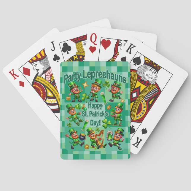 St. Patrick's Day Fun Adorable "Party Leprechauns" Poker Cards (Back)