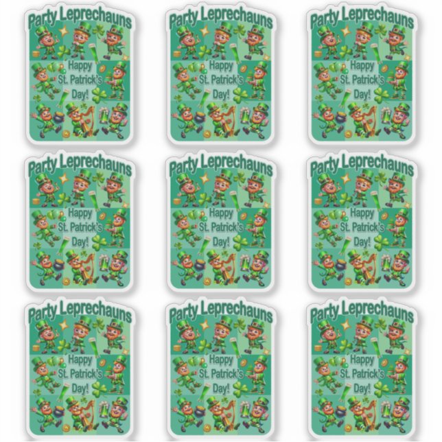 St. Patrick's Day Fun Adorable "Party Leprechauns" Sticker (Front)