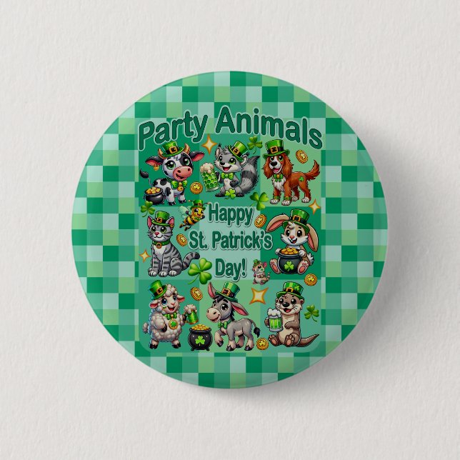 St. Patrick's Day Fun and Adorable "Party Animals" Button (Front)
