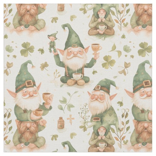 St. Patrick's Day Funny Gnome Coffee Pattern Fabric