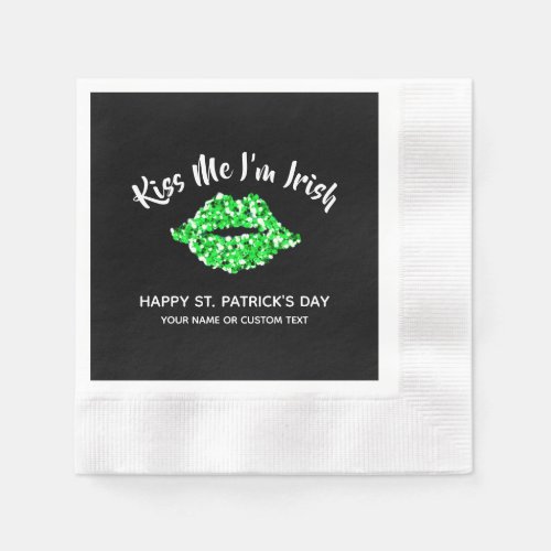 St Patricks Day Funny Green Kiss Personalized Napkins