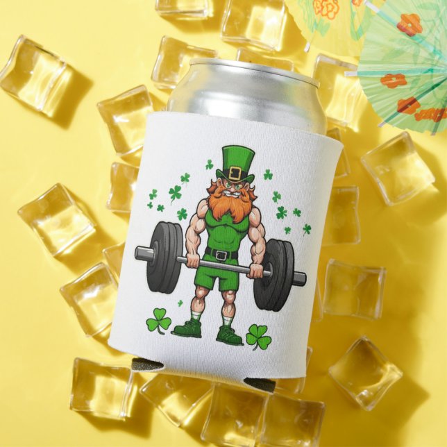 St. Patrick's Day Funny Leprechaun Barbell Gym Can Cooler (In Situ Summer)