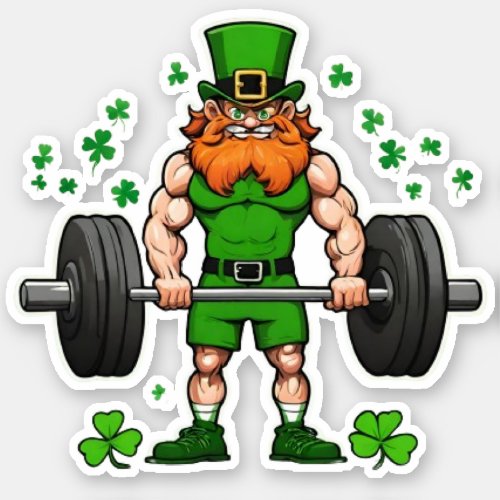 St Patricks Day Funny Leprechaun Barbell Gym Sticker