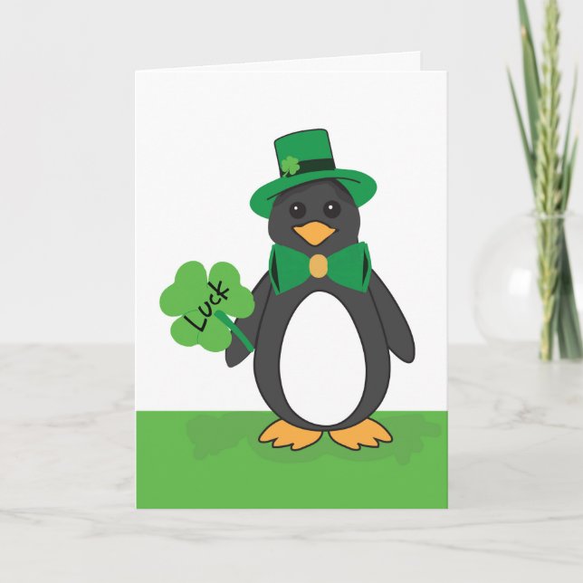 St. Patricks Day Funny Lucky Penguin Card (Front)