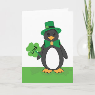 Irish Penguin on St Patricks Day Wearing Scarf and Green Hat