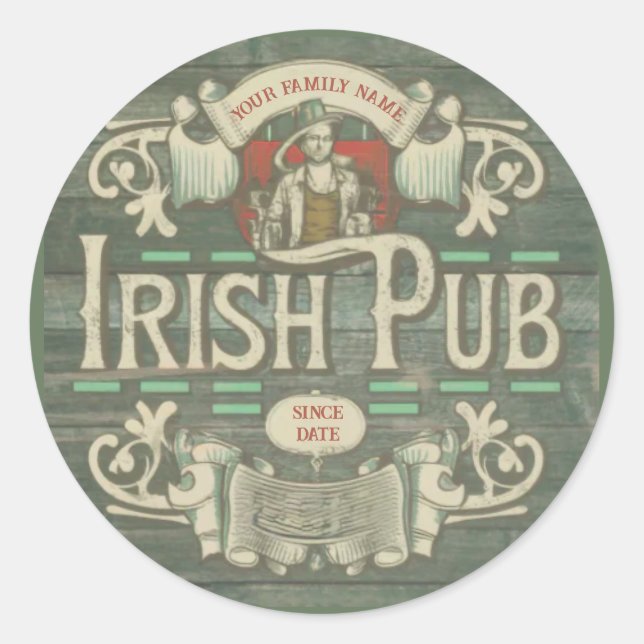 St Patrick's Day Funny Personalized Irish Pub Classic Round Sticker (Front)