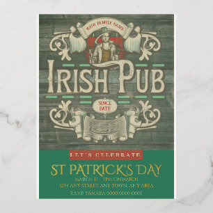 St Patrick's Day Funny Personalized Irish Pub  Foil Invitation Postcard