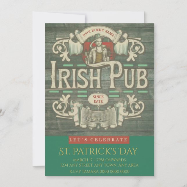 St Patrick's Day Funny Personalized Irish Pub  Invitation (Front)