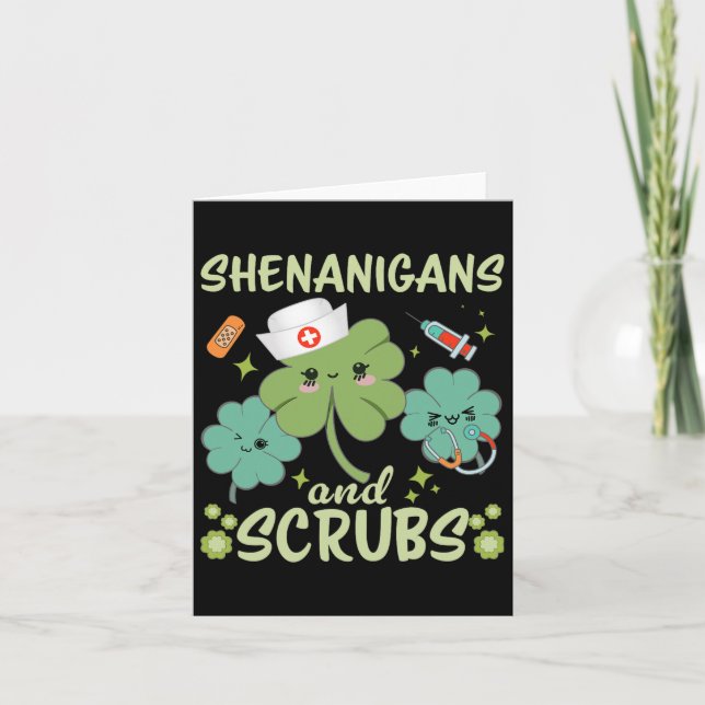 St Patricks Day Funny Shenanigans Scrub Saint Patt Card (Front)