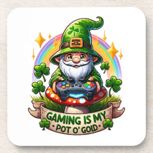 St. Patrick's Day Gamer Gnome Beverage Coaster
