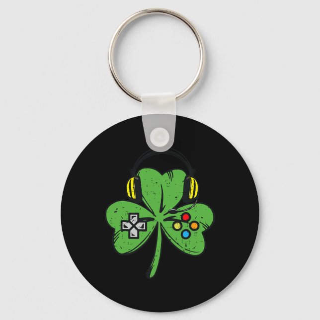 St Patricks Day Gamer Shamrock Video Game Controll Keychain (Front)