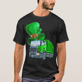 St Patricks Day Garbage Truck Shamrock Men Kids T-Shirt