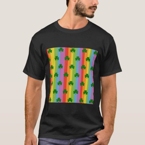 St Patricks Day Gay Pride Rainbow and Shamrocks T T_Shirt