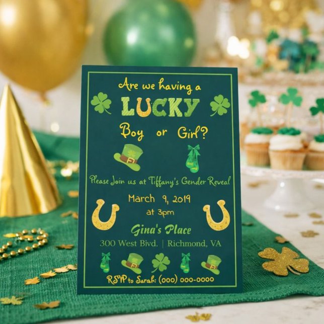 St. Patrick's Day Gender Reveal Trendy Invitation (Creator Uploaded)