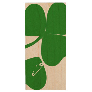 St Patrick's Day - Get Lucky 3+1 = 4 Wood USB Flash Drive