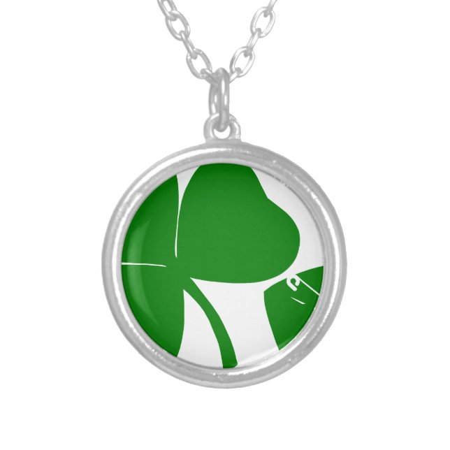 St Patrick's Day - Get Lucky 3 + 1 leaves = 4 Silver Plated Necklace (Front)