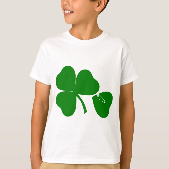 St Patrick's Day Get Lucky Safety Pin Kids Tee (Front)