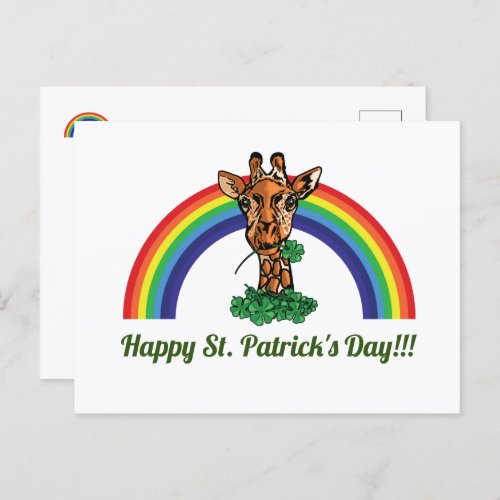 St Patricks Day Giraffe and Rainbow Postcard