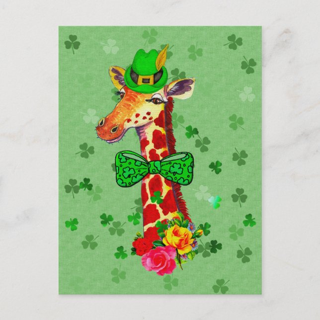 St. Patrick's Day Giraffe Postcard (Front)