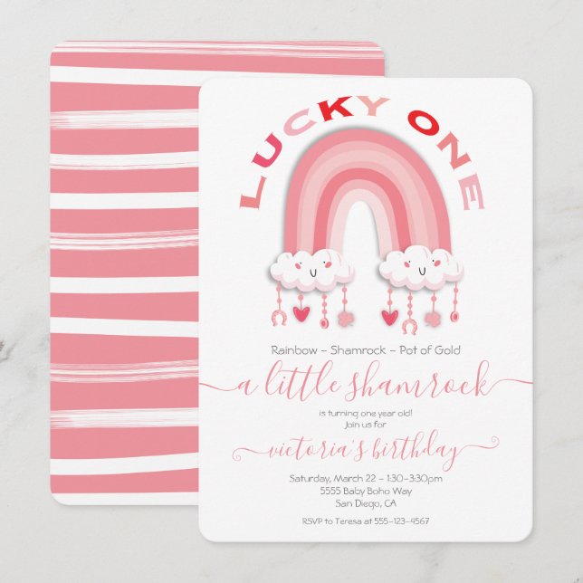 St. Patrick's Day Girl 1st Birthday Lucky One Invitation (Front/Back)