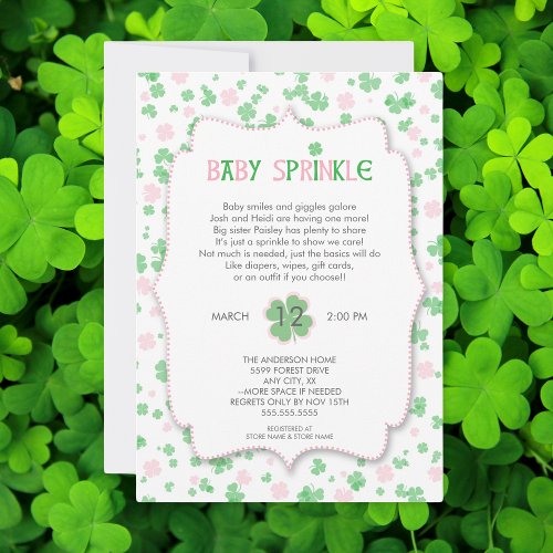 St Patricks Day GIRL Baby Sprinkle  Invitation