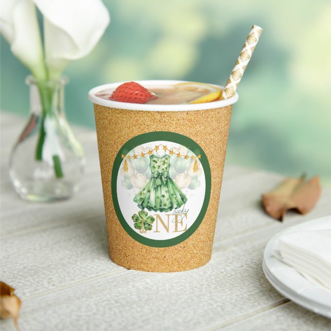 St Patrick's Day Girl First Birthday Lucky One Paper Cups (Insitu)