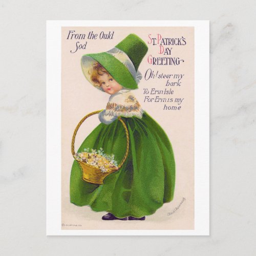 St Patricks Day Girl Vintage Postcard