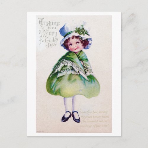 St Patricks Day Girl Vintage Postcard