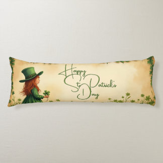 St. Patrick's Day Girl with Shamrocks Body Pillow