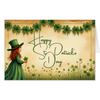 St. Patrick's Day Girl with Shamrocks Card