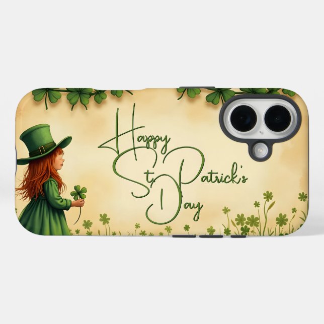 St. Patrick's Day Girl with Shamrocks Case-Mate iPhone Case (Back (Horizontal))