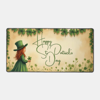 St. Patrick's Day Girl with Shamrocks Desk Mat