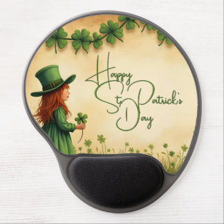 St. Patrick's Day Girl with Shamrocks Gel Mouse Pad