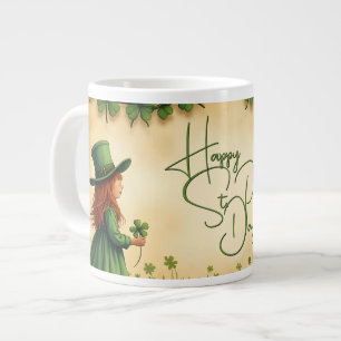 St. Patrick's Day Girl with Shamrocks Giant Coffee Mug